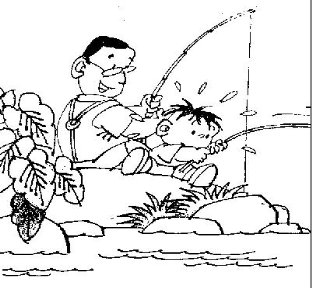 描述钓鱼的构图