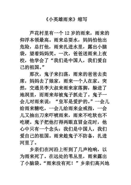 小英雄玉来简略作文