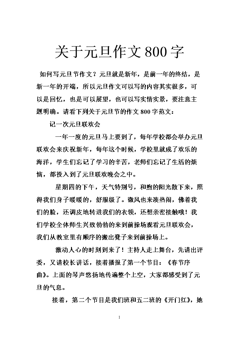 元旦作文800字