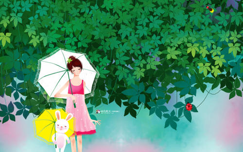 12.春风拂过蓝天下的白云。春天的雨很小,草发芽了,大地是绿色的。