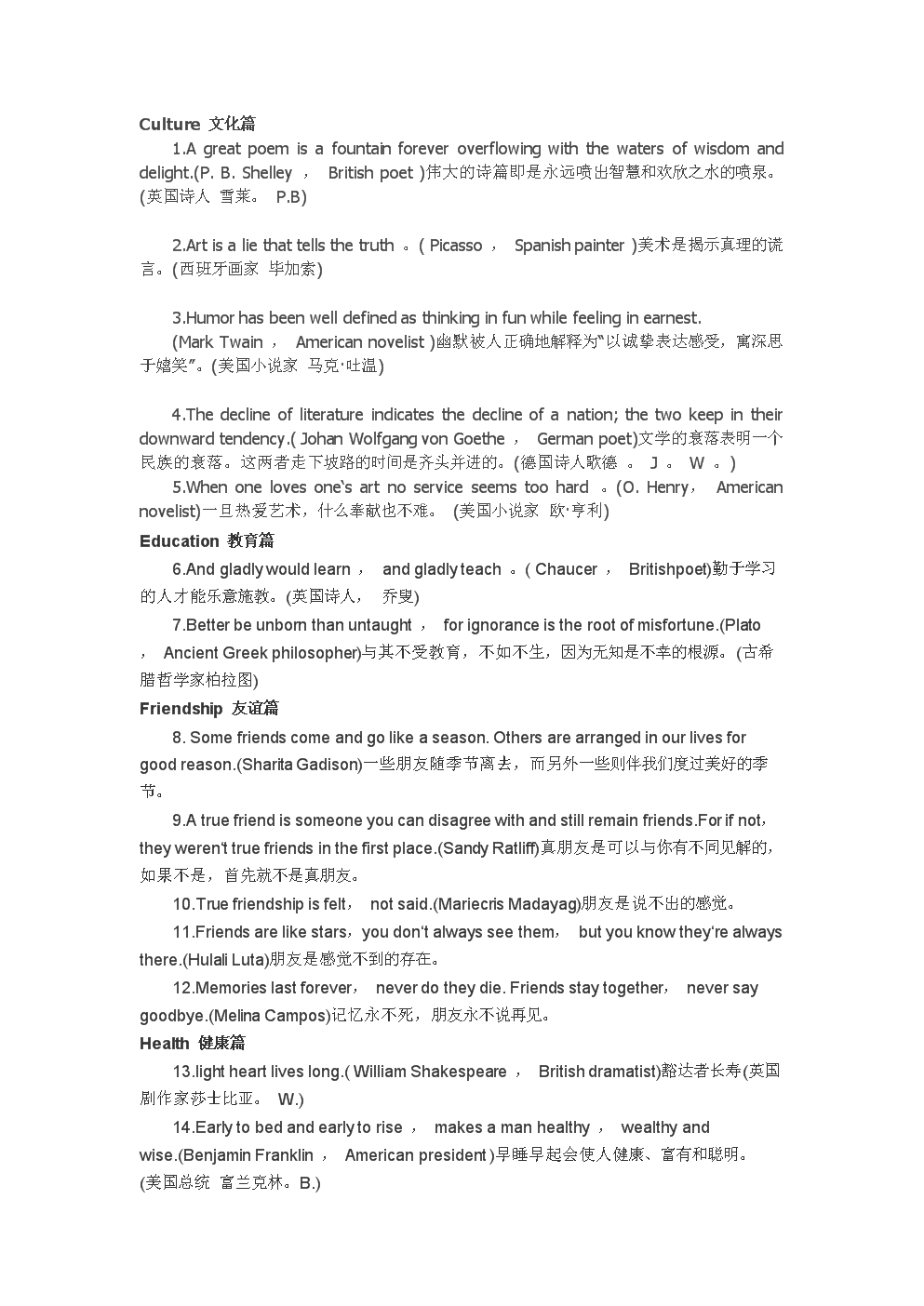 高考常用英语作文谚语