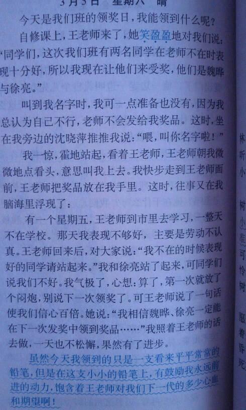 初中每周日记500字