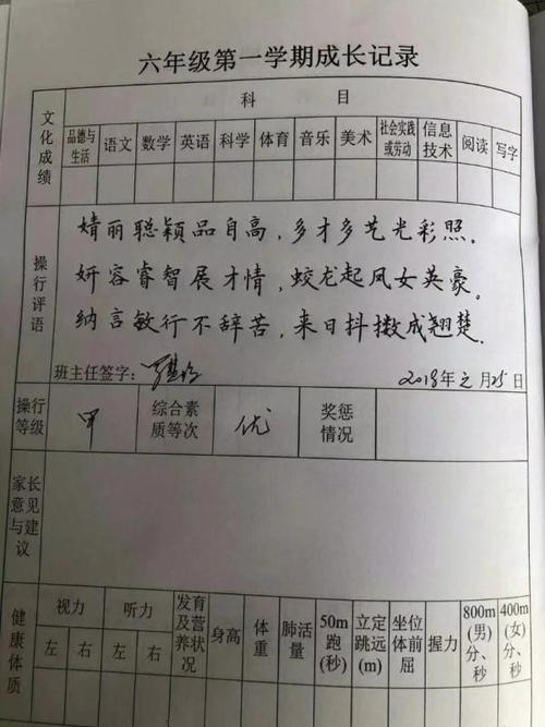 六年级毕业班操守评语