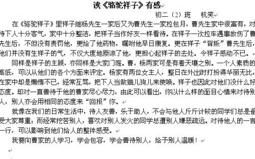 读祥子骆驼的1000字