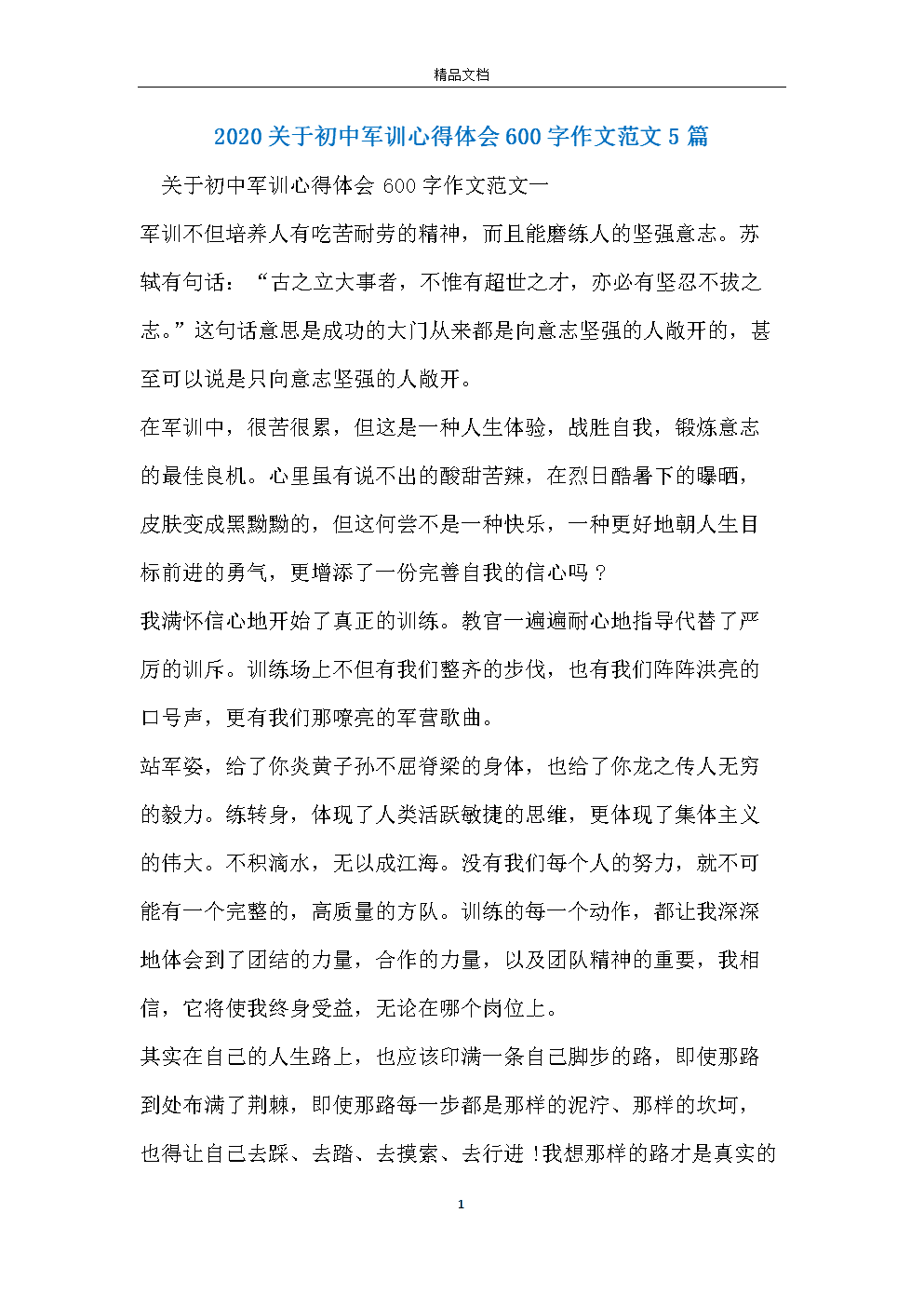 军事训练经验600字