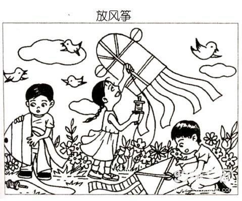 看图片，写关于放风筝的事