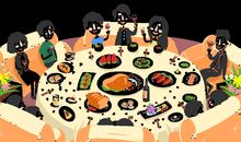 表达同事聚餐开心的句子